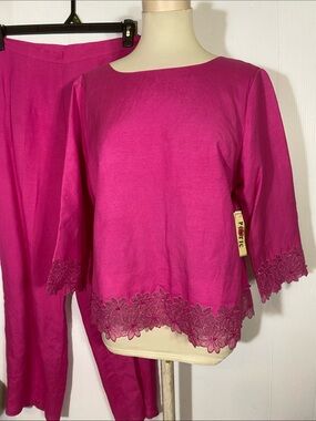 Hot Pink Embroidered Two-Piece Set
